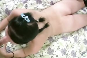 Lovely dark brown legal age teenager sucks hard jock standing on her knees