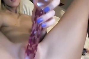 Slim golden-haired with valuable round milk shakes bonks her wet crack with her sex tool like avid