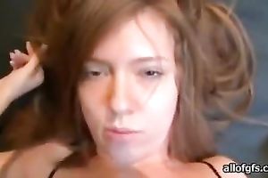 Slender redhead legal age teenager blows and gets her smooth pussy slammed