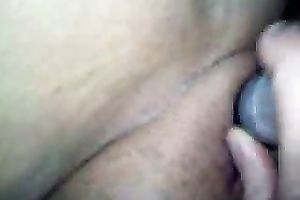 Diddling my bitchy big beautiful woman wife's trimmed slit with marital-device