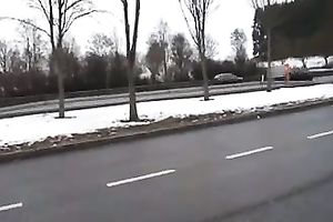 Cute brunette hair college girlfriend is giving me oral-sex on the highway