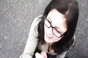 Cute brunette hair college girlfriend is giving me oral-sex on the highway