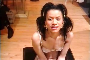 Exotic nympho with jet dark hair likes double penetration