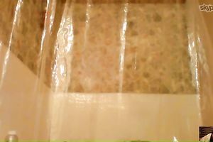 Chubby non-professional dark brown takes a shower in front of a cam