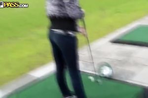 Slutty brunette hair flashes her bumpers and gives a priceless oral pleasure