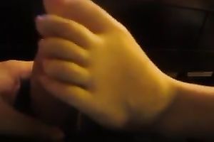 Her 1st feet job with her consummate toes jerking my friend's big penis