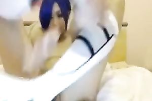 Skanky Asian hottie with petite milk sacks is masturbating on livecam