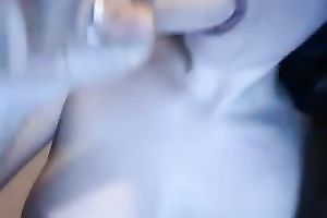 Hot wench with a round gazoo is having enjoyment with her suction cup dildo