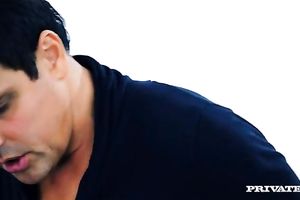 Slutty non-professional golden-haired shows her a-hole and works on a dick