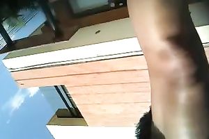 Another sexy mulatto playgirl gets caught on shoe camera in her short petticoat