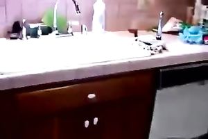 My barefaced horny white wife is blowing my swollen 10-Pounder in the kitchen