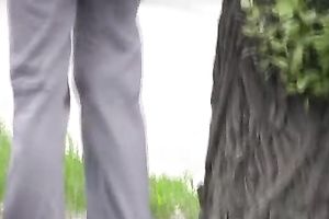 Shameless slut Lena pees her panties in a public place