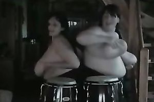 Chubby nymphos are playing drums with their large knockers