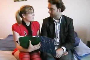 Pigtailed nerdy nympho in knee socks is a huge fan of cowgirl position
