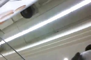 Spy clip of skanky girl wearing no pants beneath jeans petticoat