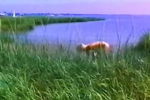 Skinny blond haired tramp acquires drilled in mish pose outdoors