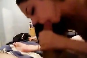 Raven haired girlfriend is showing off her pecker engulfing skills