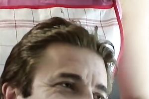 Beautiful dark brown horny white wife acquires screwed in a standing position in the kitchen