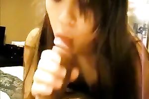 Stunning and cute chick gives me fine blow job in her bedroom