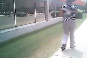 I was spying on this bulky ass chick all the way to her place