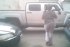 I was spying on this bulky ass chick all the way to her place