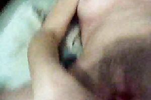 Self taped clip of my cute brunette hair babe shoving her tight shaggy wet crack