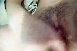 Self taped clip of my cute brunette hair babe shoving her tight shaggy wet crack