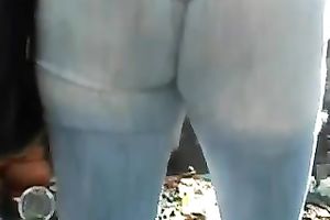 Outdoor hidden camera movie scene with a chunky older slutty wife