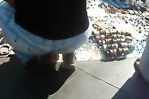 Outdoor hidden camera movie scene with a chunky older slutty wife