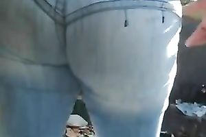 Outdoor hidden camera movie scene with a chunky older slutty wife