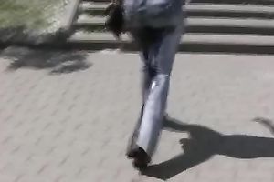 Chubby amateur skank Kristina pees her jeans in a public place