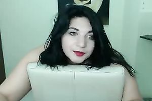 Chubby brunette hair sweetheart demonstrates her body in livecam solo movie