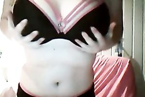 Sizzling hot breasty sweetheart undresses on webcam and masturbates