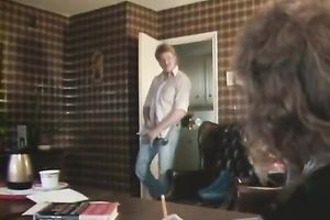 Torrid fair haired tramp receives gangbanged in sideways style after steamy BJ