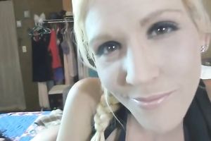 Horny golden-haired mama with well stacked body masturbates