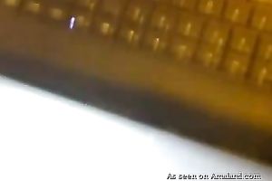 Chubby dark doxy exposes her large ass and masturbates on camera