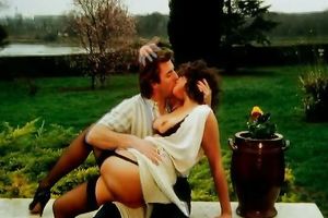 Busty brunette hair playgirl gives blowjob and receives her cum-hole licked