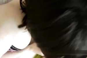 Black haired GF with large knockers knows how to straddle me on top like a champ