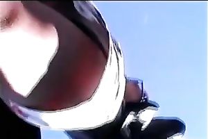 Filming a sexy women in betwixt her legs outside with hidden camera