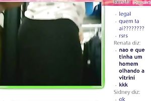 Pretty horny white wife shows her bazookas and booty to me during a cam chat