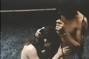 Skanky retro brunette sucks and rides a prick outdoors