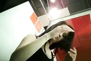 Slim dark brown cutie stripping in front of a hidden livecam