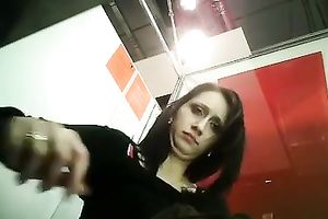 Slim dark brown cutie stripping in front of a hidden livecam