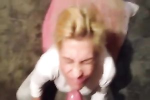 My naughty girlfriend sucks my weenie like mad and receives the cum that babe desires