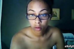 Ebony horny white wife in glasses exposes her body for the webcam
