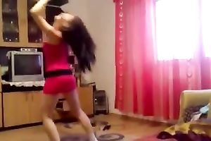Sizzling college hotwife dances in front of a livecam in her hot minidress