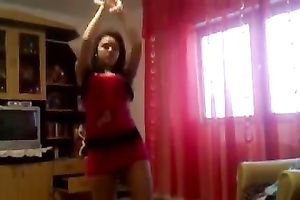 Sizzling college hotwife dances in front of a livecam in her hot minidress
