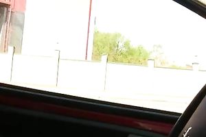 Brunette skank pees in her jeans at a busstop and enjoys herself