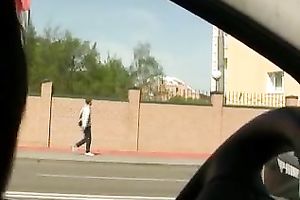 Brunette skank pees in her jeans at a busstop and enjoys herself