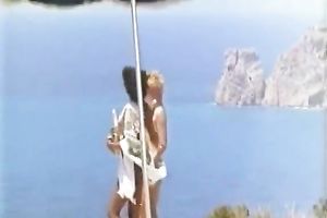 Ebony chick and slender European slutty wife having lesbo enjoyment outdoors